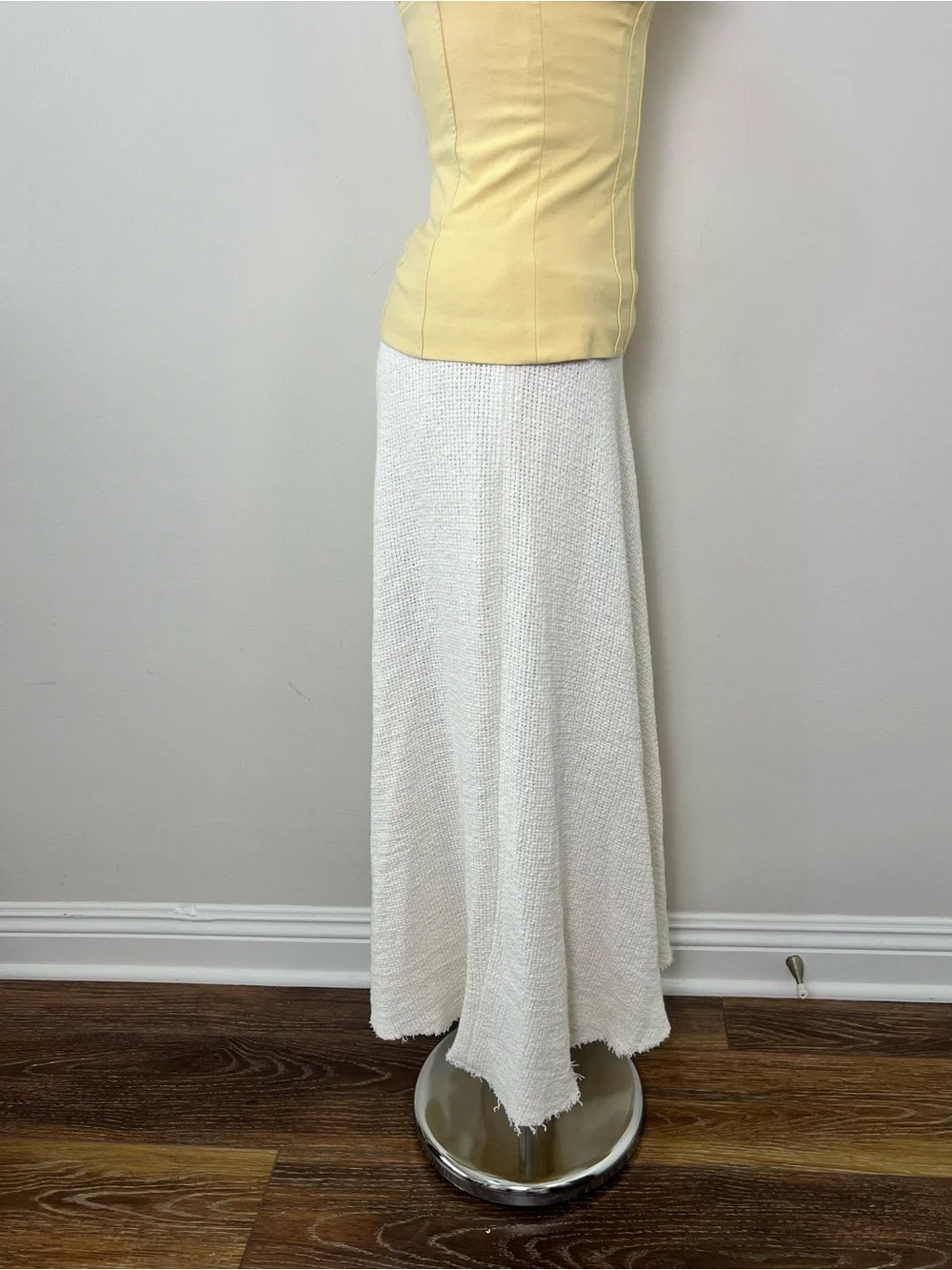 NWT Zara White Textured Knit Maxi Skirt XS Frayed Hem Coastal Cottagecore